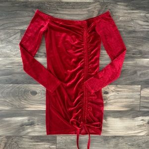 Red Velvet Off-Shoulder Dress
